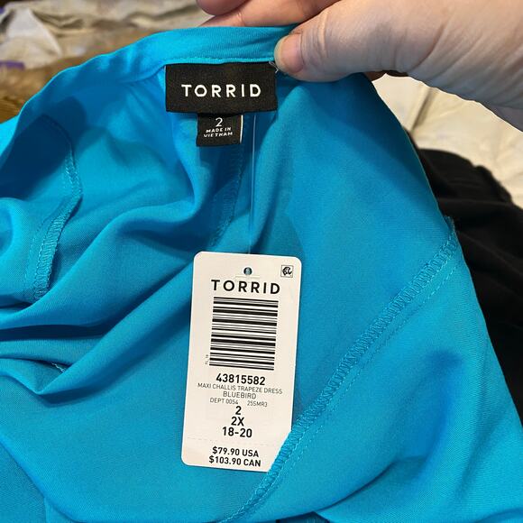 Torrid 2X Maxi Challis Trapeze Dress Bluebird NWT plus size coastal resort - Picture 6 of 9
